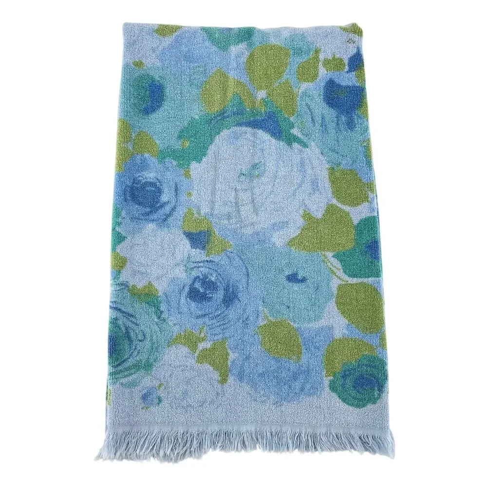 70s Cottagecore Blue Floral Towel 1970s Vintage Monticello Cannon